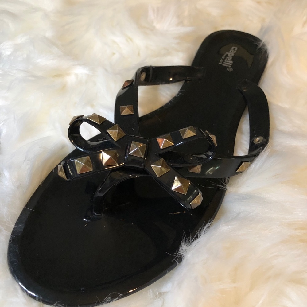 New Black size 11 bow studded sandals